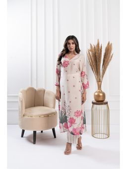 FLAMINGO THE LABEL - Womens Floral Beige Kurta with Pant (Set of 2)