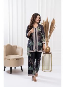 FLAMINGO THE LABEL - Womens Floral Black Shirt with Pant (Set of 2)