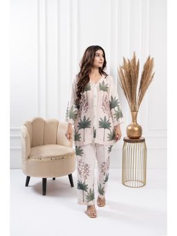 FLAMINGO THE LABEL - Womens Floral White Shirt with Pant (Set of 2)