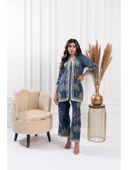 FLAMINGO THE LABEL - Womens Floral Blue Shirt with Pant (Set of 2)