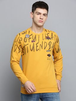 SHOWOFF - Mens Round Neck Printed Yellow Pullover Sweatshirt