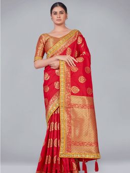 Odette - Red Silk Saree with Unstitched Blouse