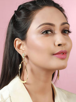 Priyaasi - Gold Plated Hammered Tear Drop Earrings