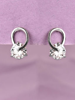 CLARA - 925 Silver Rhodium Plated Swiss Zirconia Solitaire Studs Earrings for Women & Girls