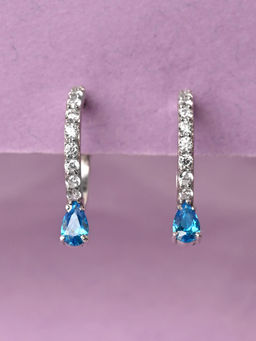 CLARA - 925 Silver Rhodium Plated Swiss Zirconia Sky Blue Hoop Bali Earrings for Women