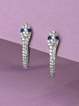CLARA - 925 Silver Rhodium Plated Swiss Zirconia Blue Eye Snake Hoop Bali Earrings for Women