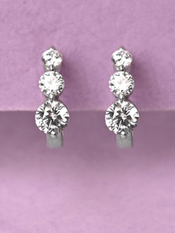 CLARA - 925 Silver Rhodium Plated Swiss Zirconia 3 Stones Hoop & Huggies Earrings for Women