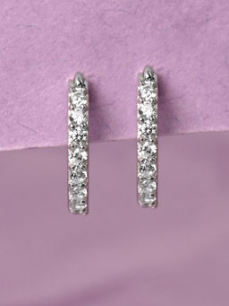 CLARA - 925 Silver Rhodium Plated Swiss Zirconia Classic Hoop & Huggies Earrings for Women