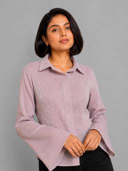 Twenty Dresses by Nykaa Fashion - Pink Textured Nylon Viscose Button-Down Shirt