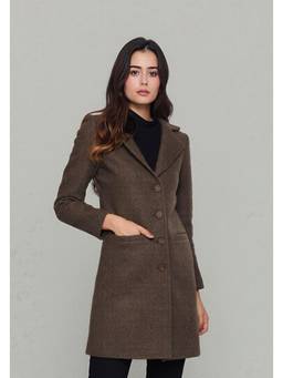 Twenty Dresses by Nykaa Fashion - Women Brown Solid Notched Lapel Longline Coat
