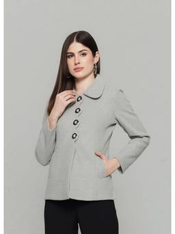 Twenty Dresses by Nykaa Fashion - Grey Notched Lapel Woollen Overcoat
