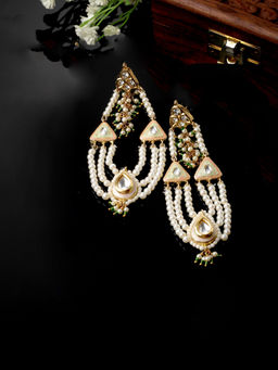 Dugran By Dugristyle - Green & Peach Drop Earring with Kundan & American Diamond
