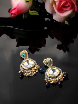 Dugran By Dugristyle - Blue & Green Drop Earring with Kundan & American Diamond