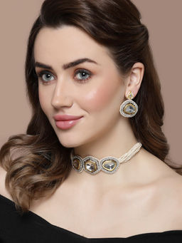 Dugran By Dugristyle - Silver & Gold Drop Earring with Kundan & American Diamond