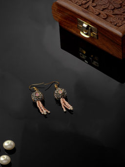 Dugran By Dugristyle - Pink & Black Drop Earring with Kundan & Pearls