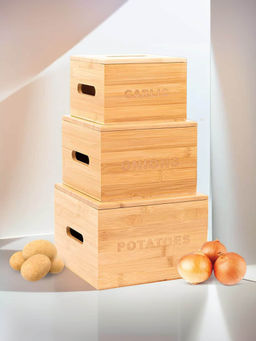 The Better Home - Veggie Storage Box, Brown (Pack of 3)