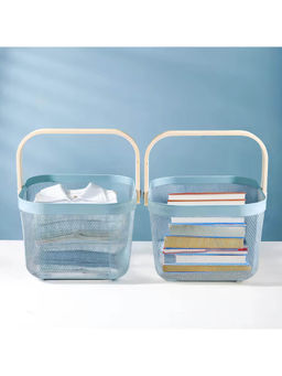 The Better Home - Mesh Metal Basket, Blue (Pack of 2)