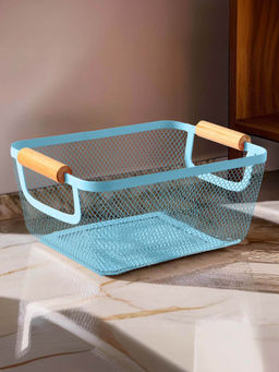 The Better Home - Blue Rectangular Metal Wire Basket, Medium