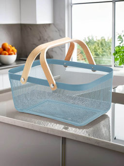 The Better Home - Blue Rectangular Metal Wire Basket