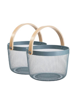 The Better Home - Blue Round Metal Wire Basket
