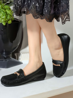 Carlton London - Black Slip-On Solid Women Loafers