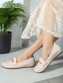 Carlton London - Cream Slip-On Solid Women Loafers