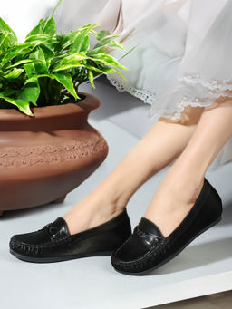 Carlton London - Black Slip-On Solid Women Loafers