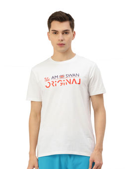 AM SWAN - White Printed Half Sleeve Crew Neck T-Shirts
