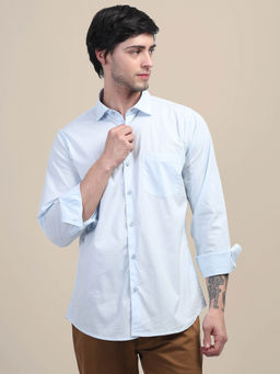 AM SWAN - Sky Blue Casual Shirt for Men with Regular Fit and Solid Design