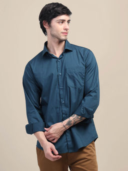 AM SWAN - Teal Green Casual Shirt for Men with Regular Fit and Solid Design