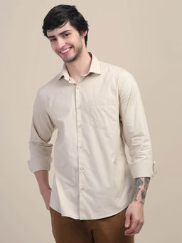 AM SWAN - Beige Casual Shirt for Men with Regular Fit and Solid Design