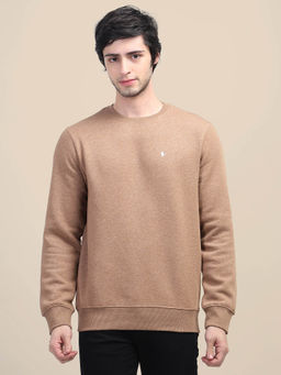 AM SWAN - Brown Solid Cotton Round Neck Sweatshirt
