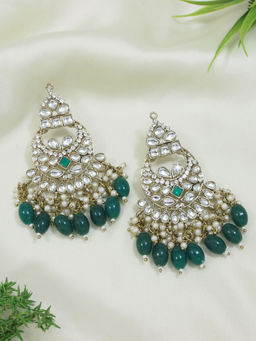 I Jewels - Gold Plated Traditional Kundan Pearl Chandbali Earrings -E3156G