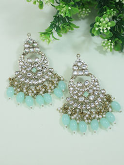 I Jewels - Gold Plated Traditional Kundan Pearl Chandbali Earrings -E3158Min