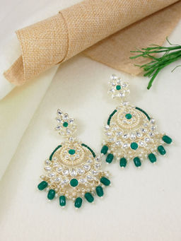 I Jewels - Gold Plated Kundan Earrings Adorned with Pearls -E3019 -Green