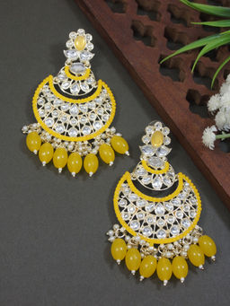 I Jewels - Gold Plated Traditional Handcrafted Pearl Kundan Beaded Chandbali Earrings -E3027Y