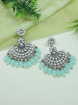 I Jewels - Ethnic Stylish Silver Oxidised Kundan Pearl Chandbali Earrings -E3106ZMin