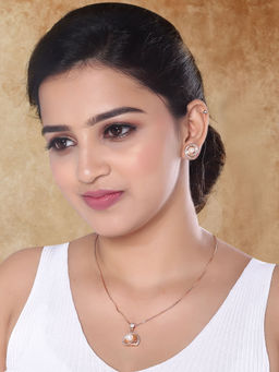 I Jewels - Rose Gold Plated Cubic Zirconia Chain Pendant Necklace Jewellery Set