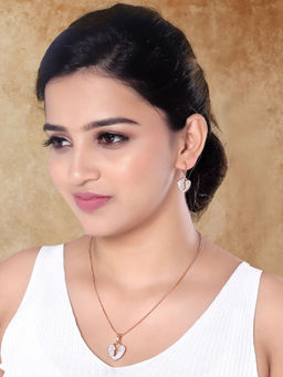 I Jewels - Rose Gold Plated CZ American Diamond Chain Pendant Necklace Set