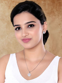 I Jewels - Silver Plated CZ American Diamond Chain Pendant Necklace & Earrings Set