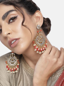 I Jewels - Gold Plated Traditional Handcrafted Pearl Kundan Beaded Earrings
