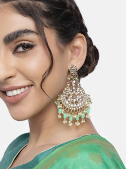 I Jewels - Gold Plated Traditional Handcrafted Pearl Kundan Beaded Earrings