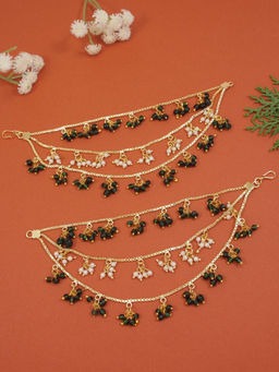 I Jewels - Gold Plated Traditional Pearl Layered Hair Chain Ear Chain Accessories with Hook