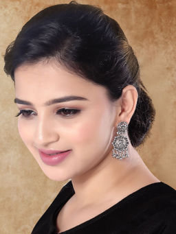 I Jewels - Silver Oxidized Radhe Krishna Designer Earrings