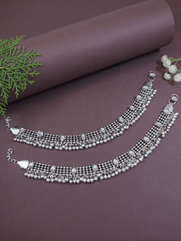 I Jewels - Navratri Ethnic Traditional Oxidized Silver Kundan Anklet Women