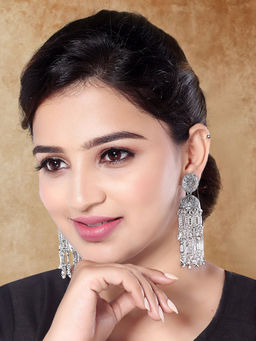 I Jewels - Ethnic Oxidised Afghani Style Boho Jhumka Earrings for Women