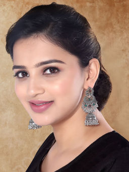 I Jewels - Ethnic Oxidised Afghani Style Boho Dangle Earrings for Women