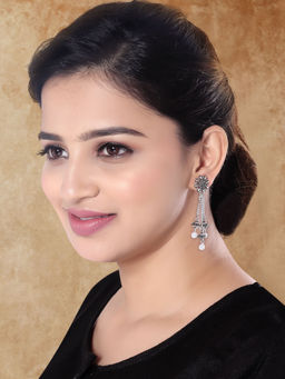 I Jewels - Ethnic Oxidised Afghani Style Floral Design Earrings for Women