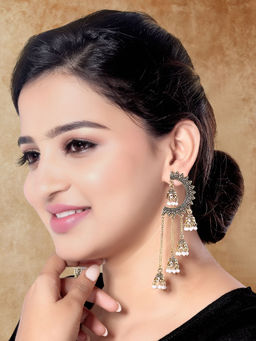 I Jewels - Gold Plated Multi Layered Dangle Jhumka Earrings for Women