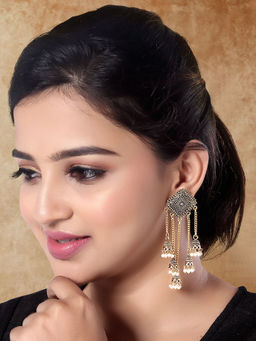 I Jewels - Gold Plated Multi Layered Dangle Jhumka Earrings for Women